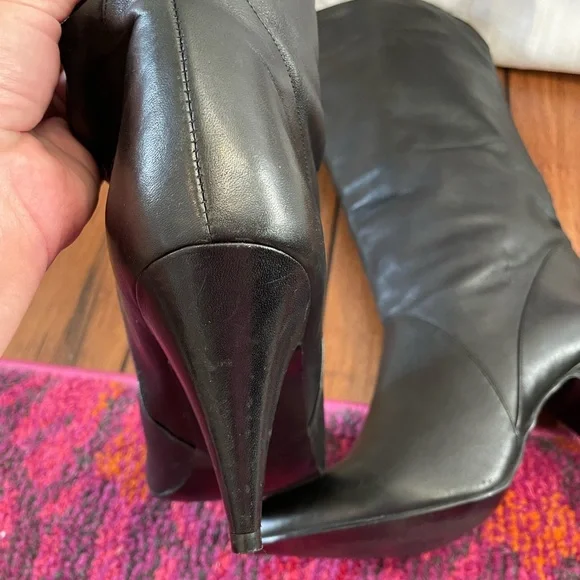 Vintage black leather cone heel slouch boots made in Brazil sz 8 - Picture 6 of 9